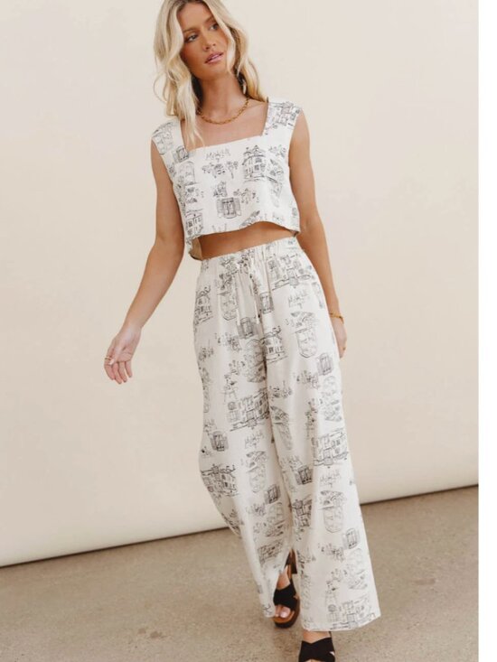 Blu Pepper Pants - 2 Piece Wide Leg Linen Pant/Top Set Size Small